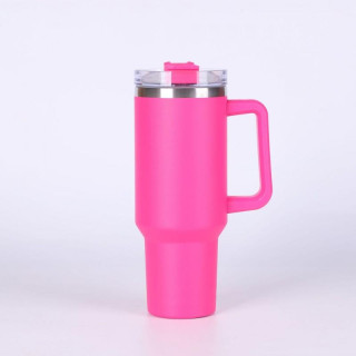 Velika roza termo vrč s slamico 1l