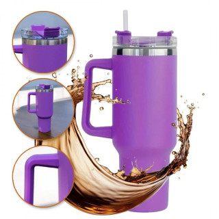 Vijoličen termo vrček s slamico 1l