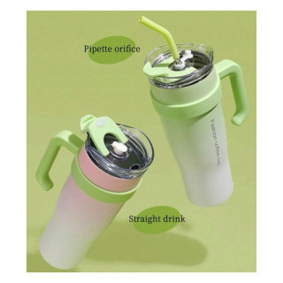 Velika turkizna termo skodelica z ročajem in slamico 1,2 l