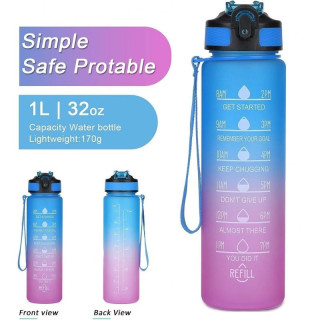 Ombre steklenica z merilno skodelico in slamico - 1 l