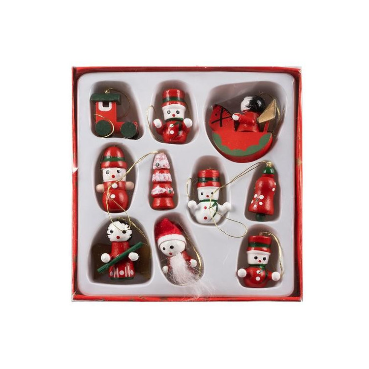 Leseni božični okraski za drevesce - 10 kom