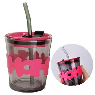 Steklena skodelica s slamico in pokrovčkom - 300 ml