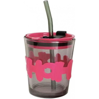 Steklena skodelica s slamico in pokrovčkom - 300 ml