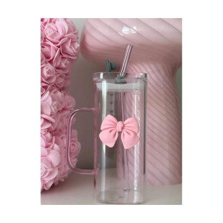 Skodelica pravokotna s pentljo, pokrovom in slamico - 400 ml