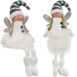 Sedeča božična figura Vila v beli in srebrni barvi