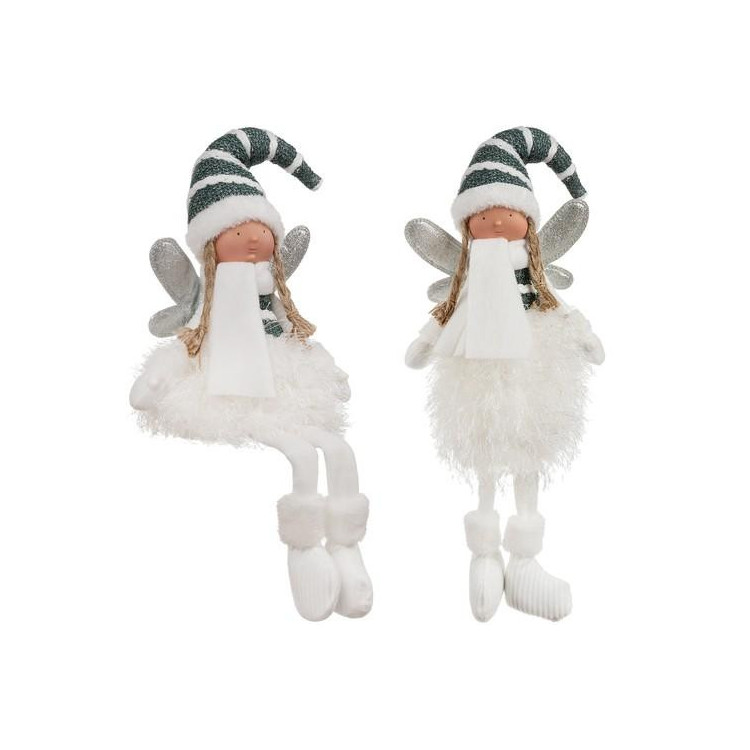 Sedeča božična figura Vila v beli in srebrni barvi