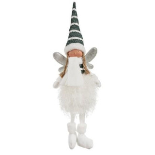 Sedeča božična figura Vila v beli in srebrni barvi