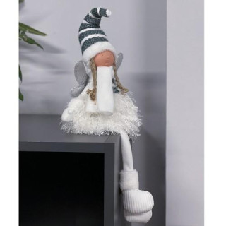 Sedeča božična figura Vila v beli in srebrni barvi