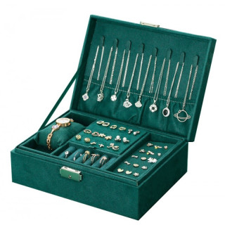 Zelena škatla za nakit s številnimi predelki