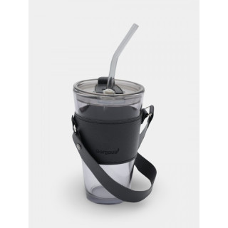 Steklena skodelica s slamico in pokrovčkom - 450 ml