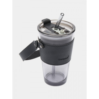 Steklena skodelica s slamico in pokrovčkom - 450 ml