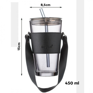 Steklena skodelica s slamico in pokrovčkom - 450 ml