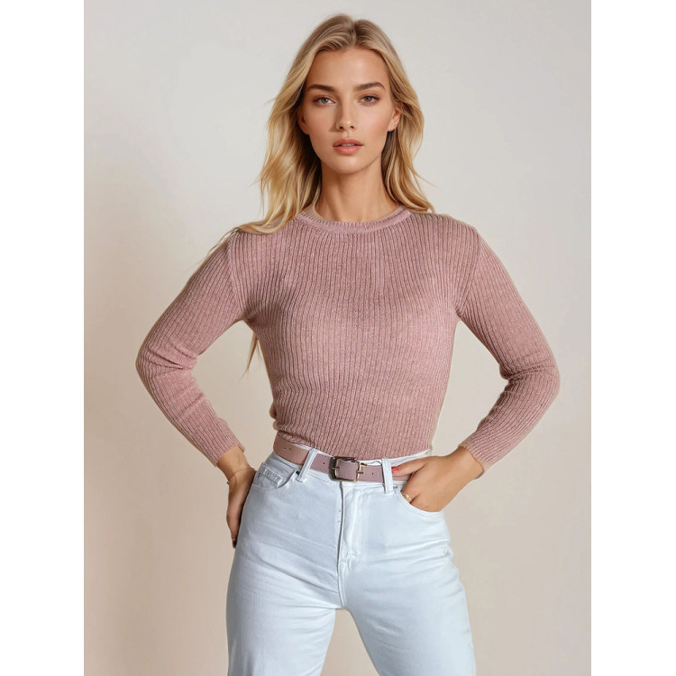 Svetlo roza ženski rebrasti pulover