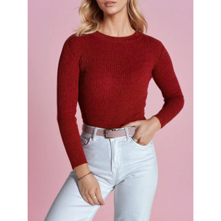 Ženski rdeč rebrast pulover
