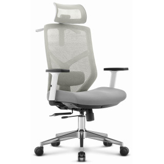 Ergonomski fotelj iz blaga HELLS Chair HC-1052 v sivo-beli barvi