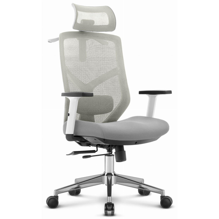 Ergonomski fotelj iz blaga HELLS Chair HC-1052 v sivo-beli barvi