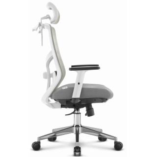 Ergonomski fotelj iz blaga HELLS Chair HC-1052 v sivo-beli barvi