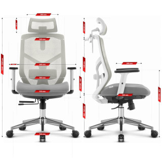 Ergonomski fotelj iz blaga HELLS Chair HC-1052 v sivo-beli barvi