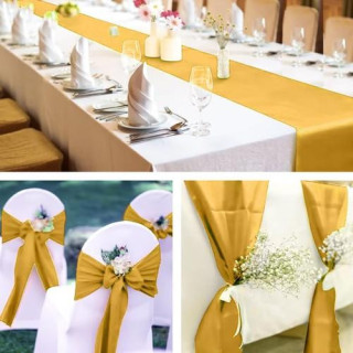 Saten namizni tekač zlate barve - 900x36 cm