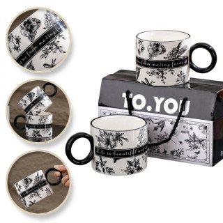 Črno-bel set 2 skodelic v okrasni škatli - 310 ml