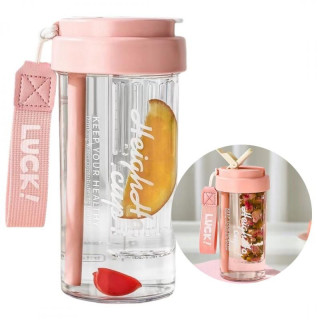 Steklenica za vodo roza s košarico in slamico - 600 ml