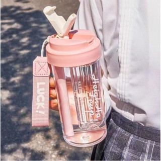 Steklenica za vodo roza s košarico in slamico - 600 ml