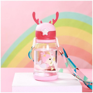 Rožnata otroška bidona s slamico - 600 ml