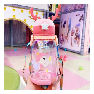 Rožnata otroška bidona s slamico - 600 ml