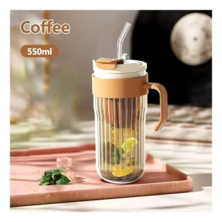 Skodelica iz rjavega stekla s cedilom in slamico - 550 ml