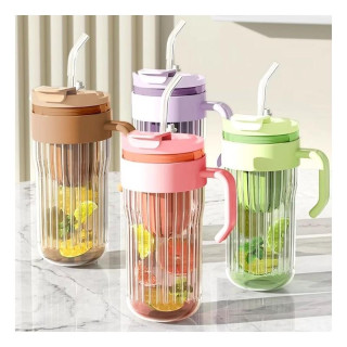 Skodelica iz rjavega stekla s cedilom in slamico - 550 ml