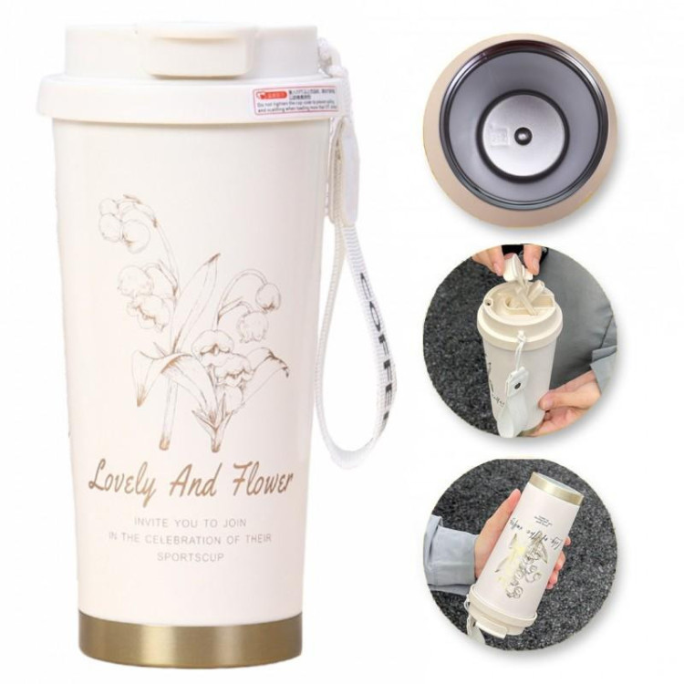 Termovka z nastavkom - 550 ml krem barve