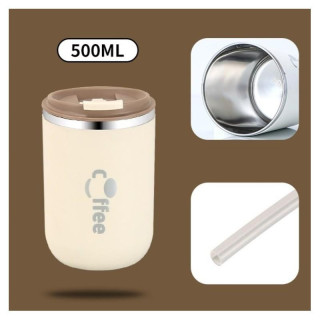 Termovka s slamico - 500 ml krem barve