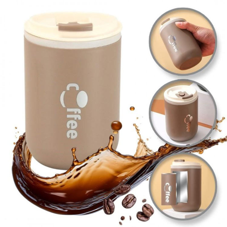 Rjava termo skodelica s slamico - 500 ml