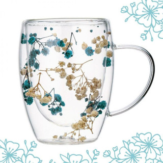 Termovka z modrimi in belimi cvetovi v notranjosti - 300 ml