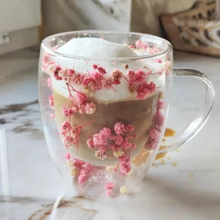 Termovka z roza in belimi cvetovi v notranjosti - 300 ml