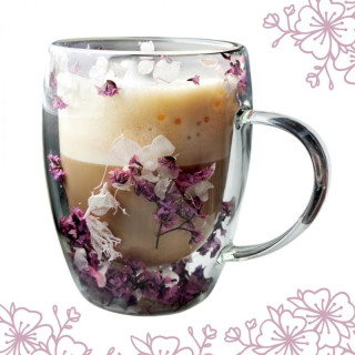 Termovka z vijoličnimi in belimi cvetovi v notranjosti - 300 ml