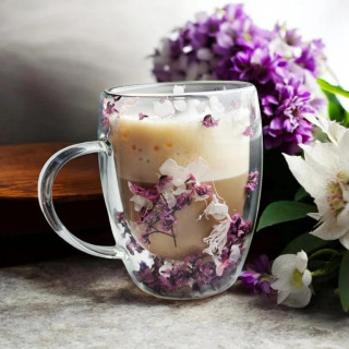 Termovka z vijoličnimi in belimi cvetovi v notranjosti - 300 ml