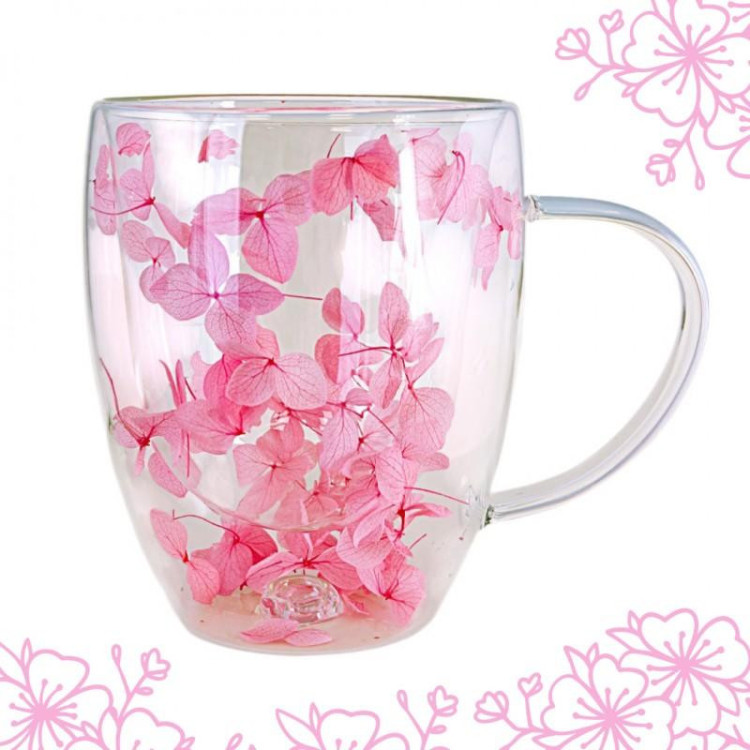 Termovka z rožnatimi cvetovi hortenzije - 300 ml