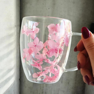 Termovka z rožnatimi cvetovi hortenzije - 300 ml