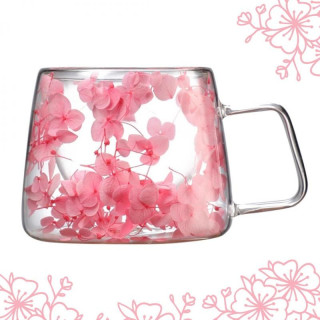 Termovka z dvojno steno in rožnatimi cvetovi hortenzije - 200 ml