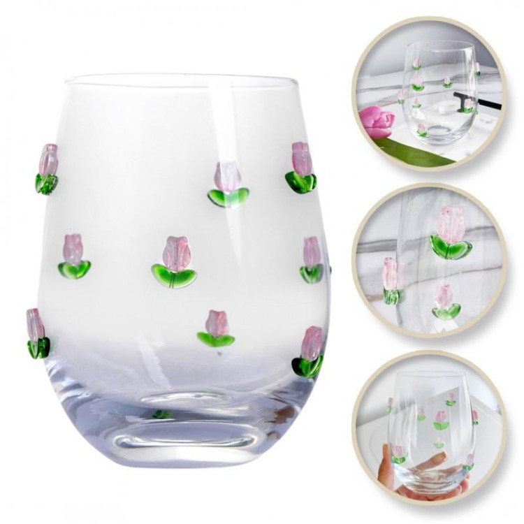 Steklena skodelica s tulipani - 500 ml
