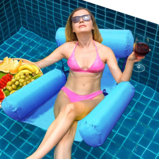 Napihljiv stol za bazen svetlo modre barve