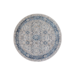 Vzorčasta okrogla preproga v beli in modri barvi