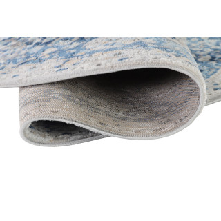 Vzorčasta okrogla preproga v beli in modri barvi