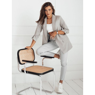 Svetlo sive ženske hlače z elastiko v pasu