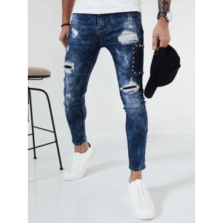 Moške modre skinny jeans hlače z luknjami