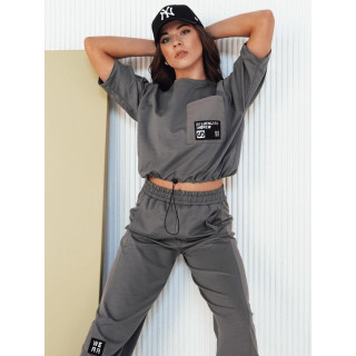 Ženski temno siv komplet z našitkom