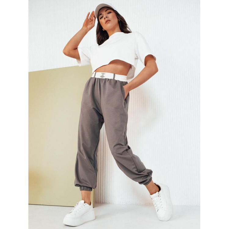 Ohlapne sive hlače z visokim pasom