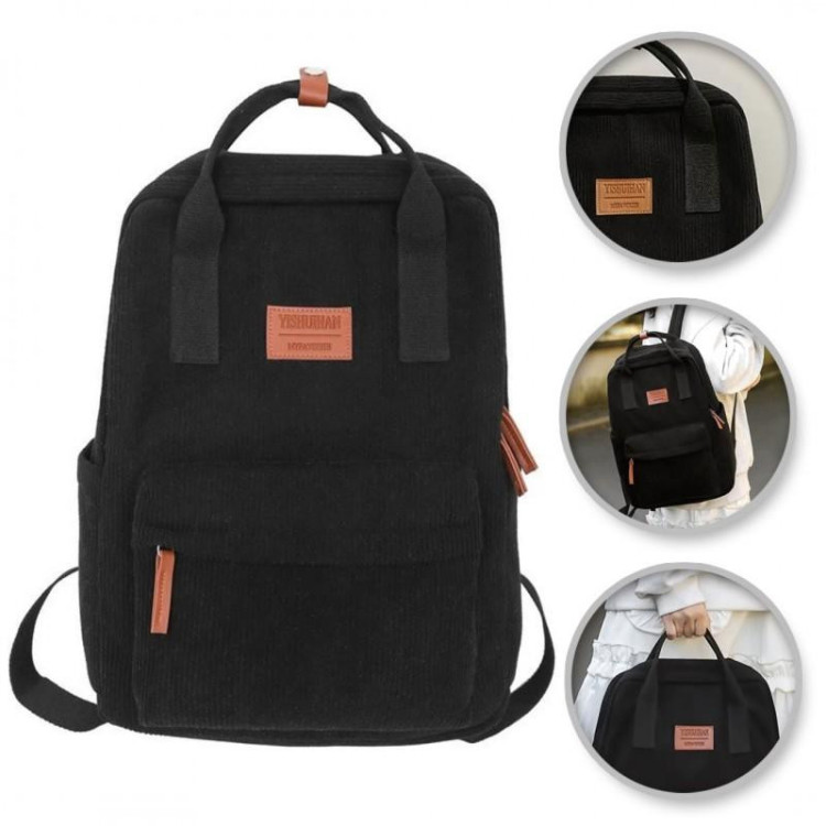 Šolski nahrbtnik iz velveta v črni barvi