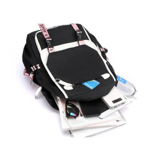 Roza in črn šolski nahrbtnik z obeskom in USB